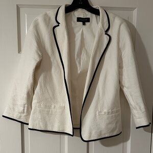 Talbots Women's Cream Textured Blazer with Black Trim